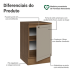 Balcão de Cozinha 50 x 60cm 1 Porta (Com Tampo) Rustic/Crema Vik Madesa