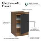 Balcão de Cozinha 50 x 60 cm 1 Porta (Com Tampo) Rustic/Preto Lux Madesa
