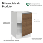 Balcão de Cozinha 50 x 60cm 1 Porta (Sem Tampo) Branco/Rustic Glamy Madesa