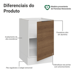 Balcão de Cozinha 50 x 60cm 1 Porta (Sem Tampo) Branco/Rustic Stella Madesa