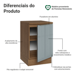Balcão de Cozinha 50 x 60 cm 1 Porta (Com Tampo) Rustic/Cinza Lux Madesa