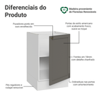 Balcão de Cozinha 50 x 60cm 1 Porta (Sem Tampo) Branco/Cinza Vik Madesa