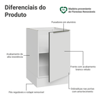 Balcão de Cozinha 50 x 60 cm 1 Porta (Sem Tampo) Branco Veludo Lux Madesa