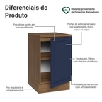 Balcão de Cozinha 50 x 60cm 1 Porta (Com Tampo) Rustic/Azul Vik Madesa