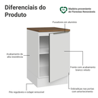 Balcão de Cozinha 50 x 60 cm 1 Porta Branco Tampo Rustic Lux Madesa