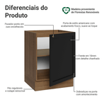 Balcão de Cozinha 60 x 60 cm 1 Porta (Sem Tampo) Rustic/Preto Vik Madesa
