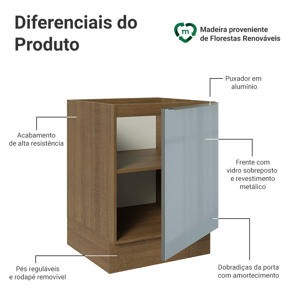 NICENESS ANDERSON Mサイズ Armário de Cozinha Completa 320cm Cinza Nice Madesa 01 Cor:Cinza