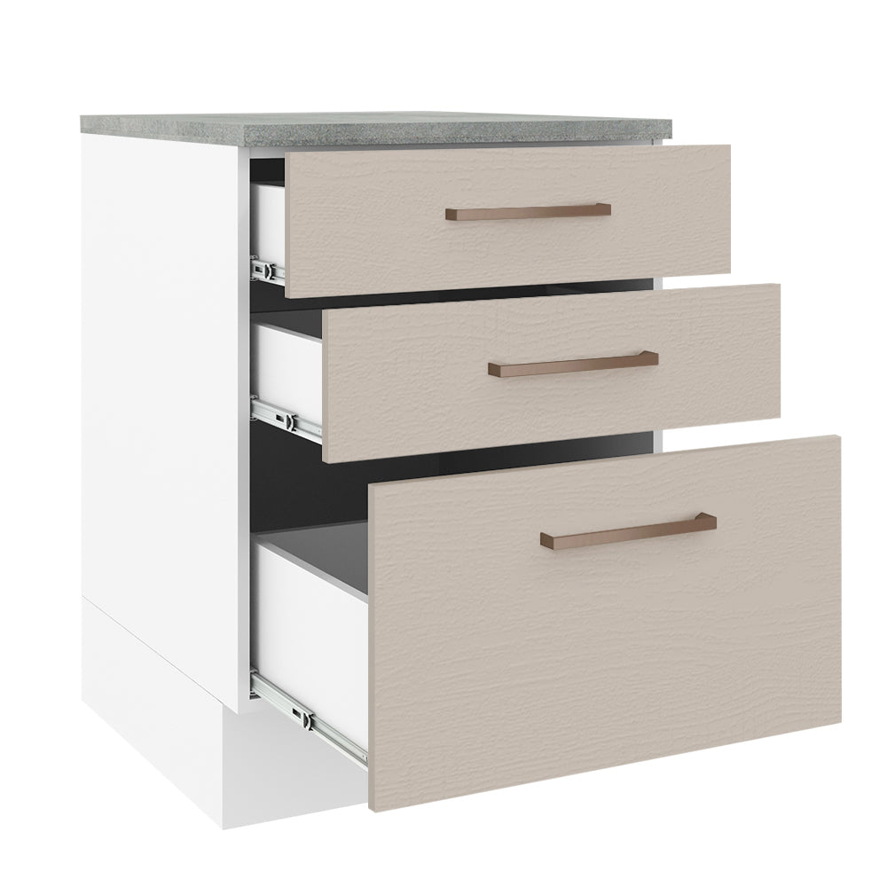 Balcão 60 x 60 cm 3 Gavetas (Com Tampo) Branco/Crema Agata Madesa