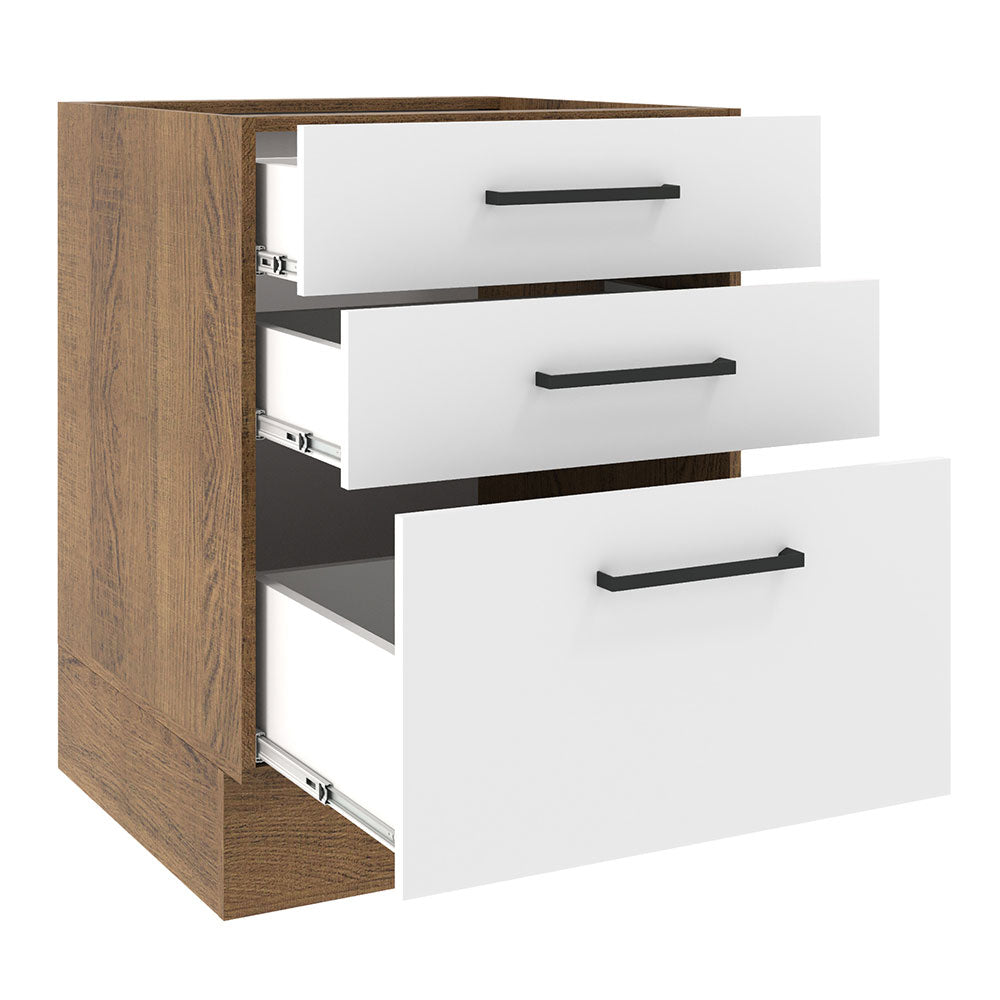 Balcão Madesa Agata 60 x 60 cm 3 Gavetas (Sem Tampo) Rustic/Branco