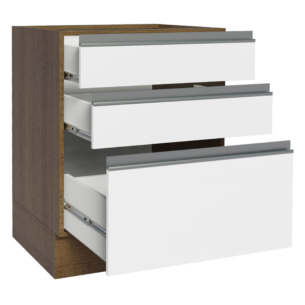 Balcão Cozinha 60 x 60 cm 3 Gavetas (Sem Tampo) Rustic/Branco Glamy Madesa