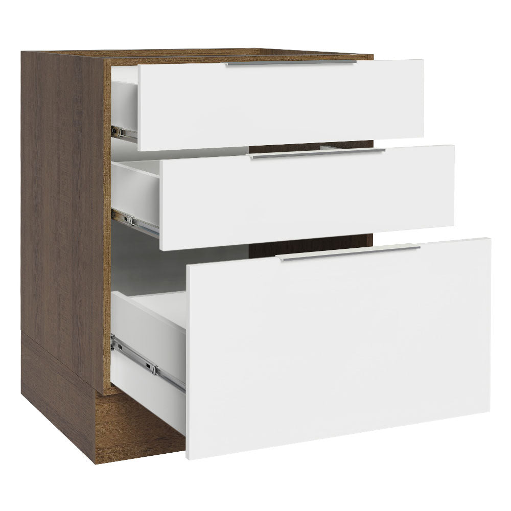 Balcão Cozinha 60 x 60 cm 3 Gavetas (Sem Tampo) Rustic/Branco Stella Madesa