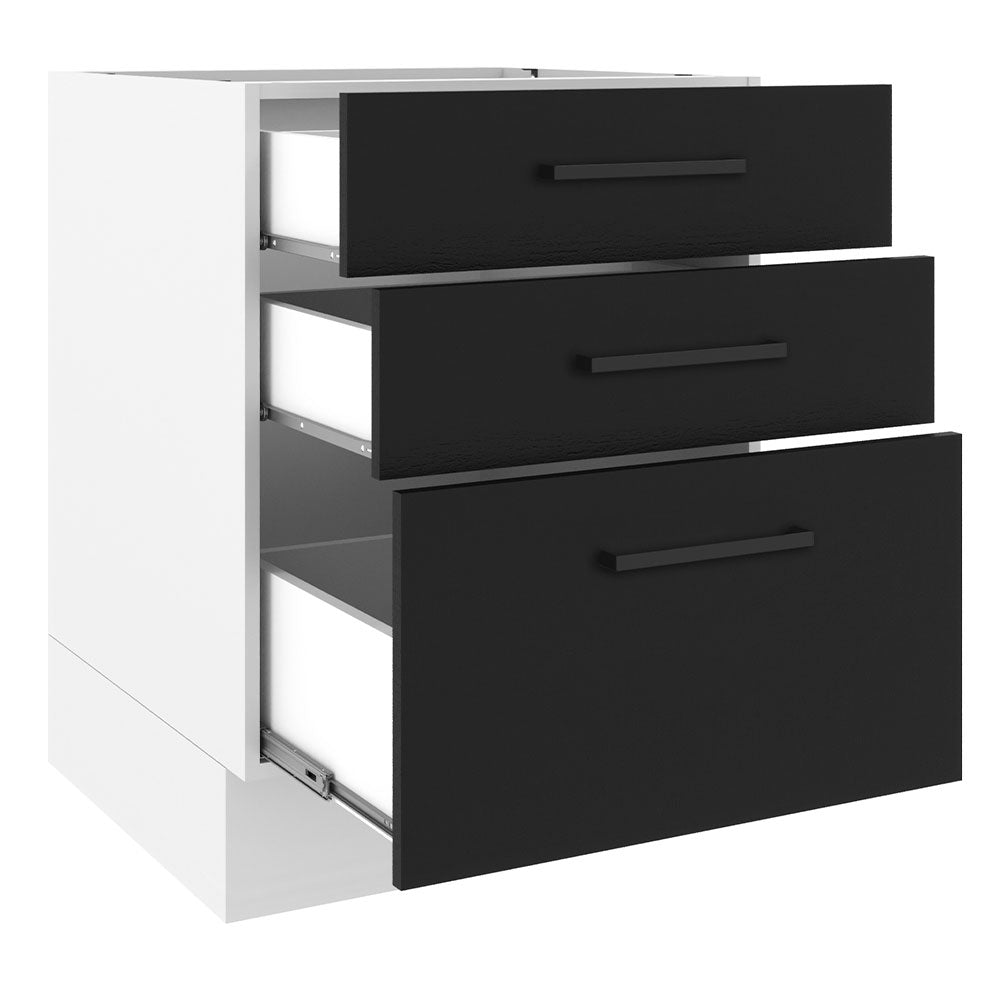 Balcão Madesa Agata 60 x 60 cm 3 Gavetas (Sem Tampo) Branco/Preto