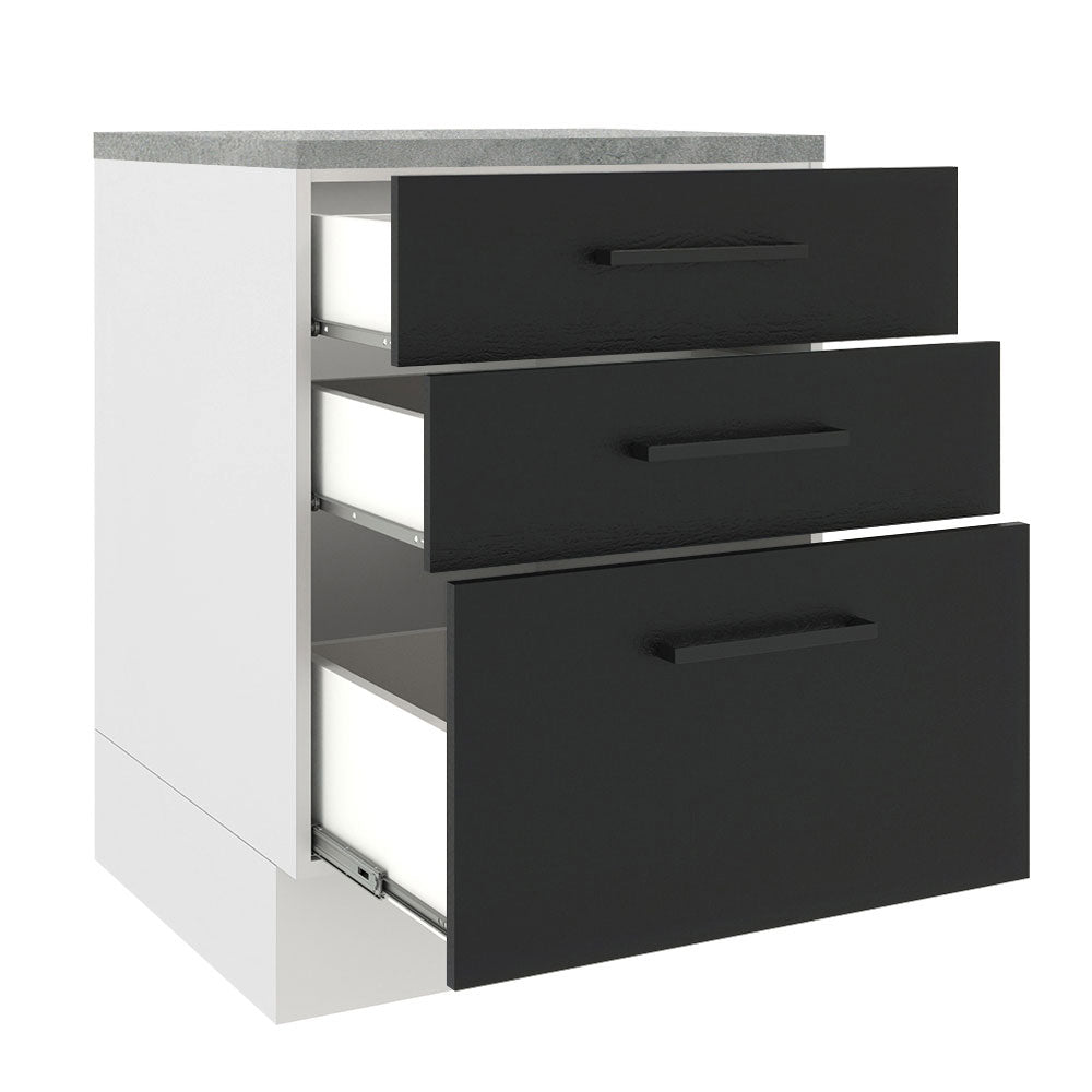 Balcão Madesa Agata 60 x 60 cm 3 Gavetas (Com Tampo) Branco/Preto