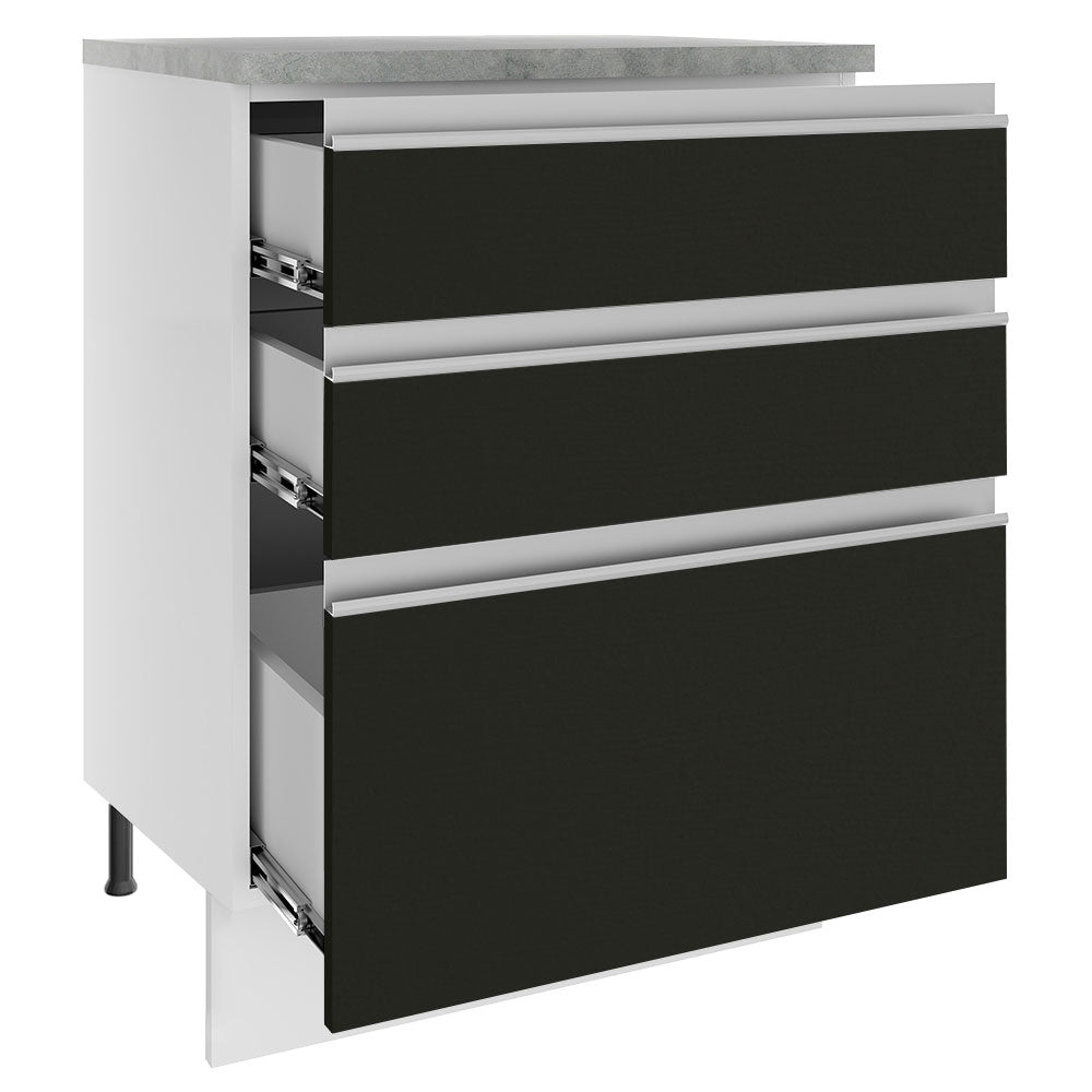 Balcão Madesa Glamy 60 x 60 cm 3 Gavetas (Com Tampo) Branco/Preto