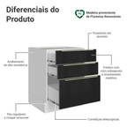 Balcão de Cozinha 60 x 60 cm 3 Gavetas (Sem Tampo) Branco/Preto Lux Madesa