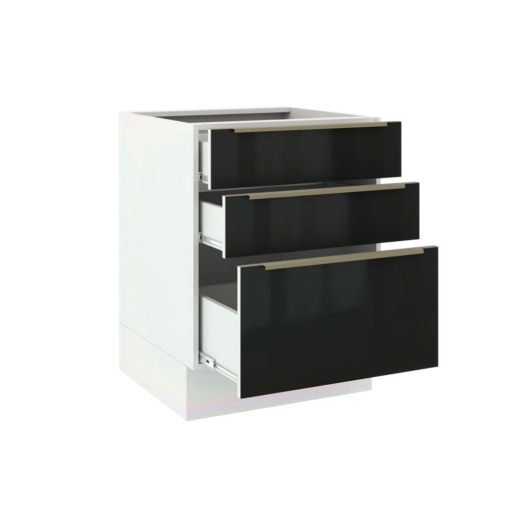 Balcão Madesa Lux 60 cm 3 Gavetas (Sem Tampo) Branco/Preto