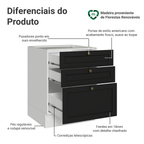 Balcão de Cozinha 60 x 60 cm 3 Gavetas (Sem Tampo) Branco/Preto Vik Madesa