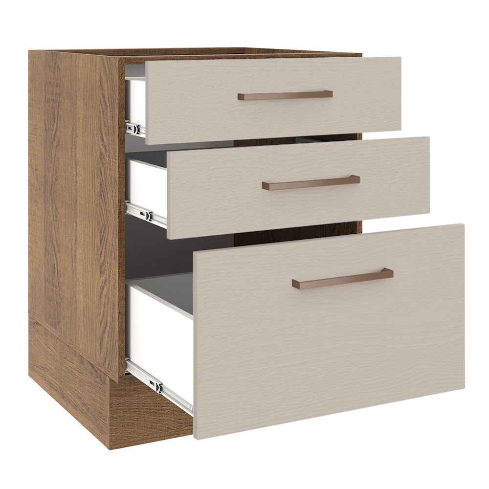 Balcão 60 x 60 cm 3 Gavetas (Sem Tampo) Rustic/Crema Agata Madesa