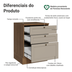 Balcão de Cozinha 60 x 60 cm 3 Gavetas (Com Tampo) Rustic/Crema Vik Madesa