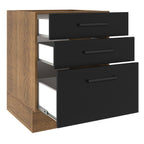 Balcão Madesa Agata 60 x 60 cm 3 Gavetas (Sem Tampo) Rustic/Preto