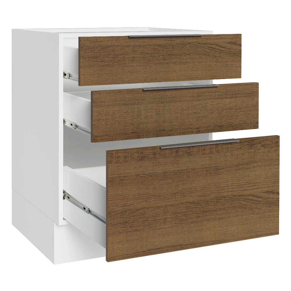 Balcão Cozinha 60 x 60 cm 3 Gavetas (Sem Tampo) Branco/Rustic Stella Madesa