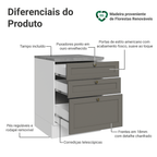 Balcão de Cozinha 60 x 60 cm 3 Gavetas (Com Tampo) Branco/Cinza Vik Madesa