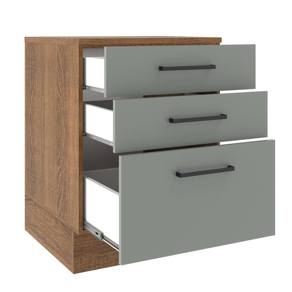 Balcão Madesa Agata 60 x 60 cm 3 Gavetas (Com Tampo) Rustic/Cinza