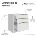 Balcão de Cozinha 60 x 60 cm 3 Gavetas (Sem Tampo) Branco/Branco Veludo Lux Madesa