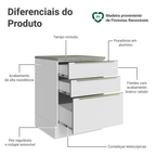 Balcão 60 x 60 cm 3 Gavetas (Com Tampo) Branco/Branco Veludo Lux Madesa