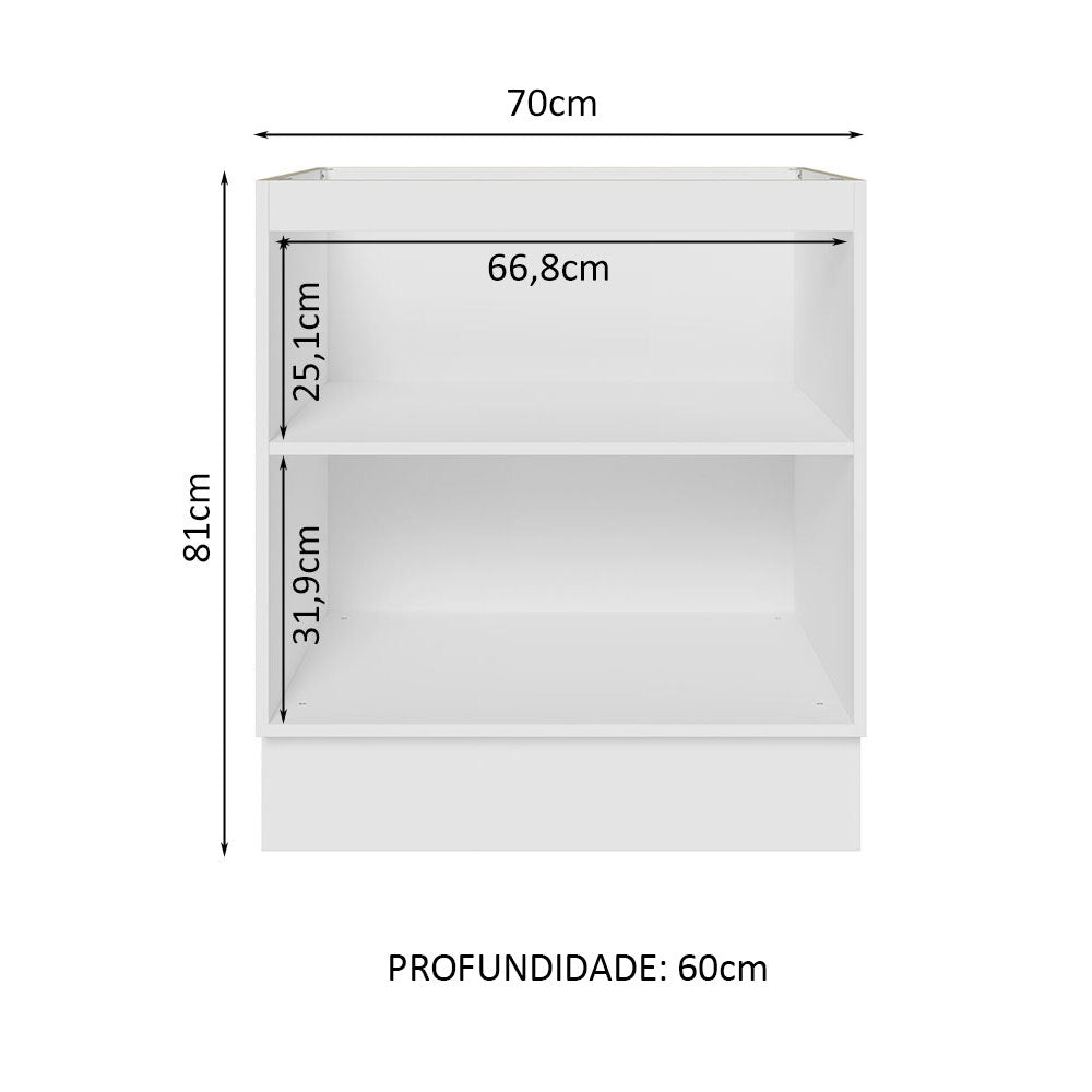 Balcão Cozinha 70 x 60 cm 2 Portas (Sem Tampo) Branco Glamy Madesa
