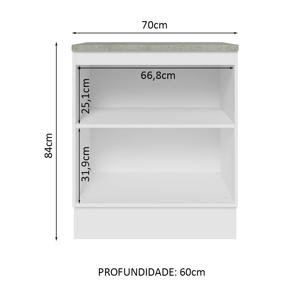 Balcão 70 x 60 cm 2 Portas (Com Tampo) Branco Glamy Madesa