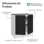 Balcão de Cozinha Madesa Agata 70 x 60 cm 2 Portas (Com Tampo) Branco/Preto