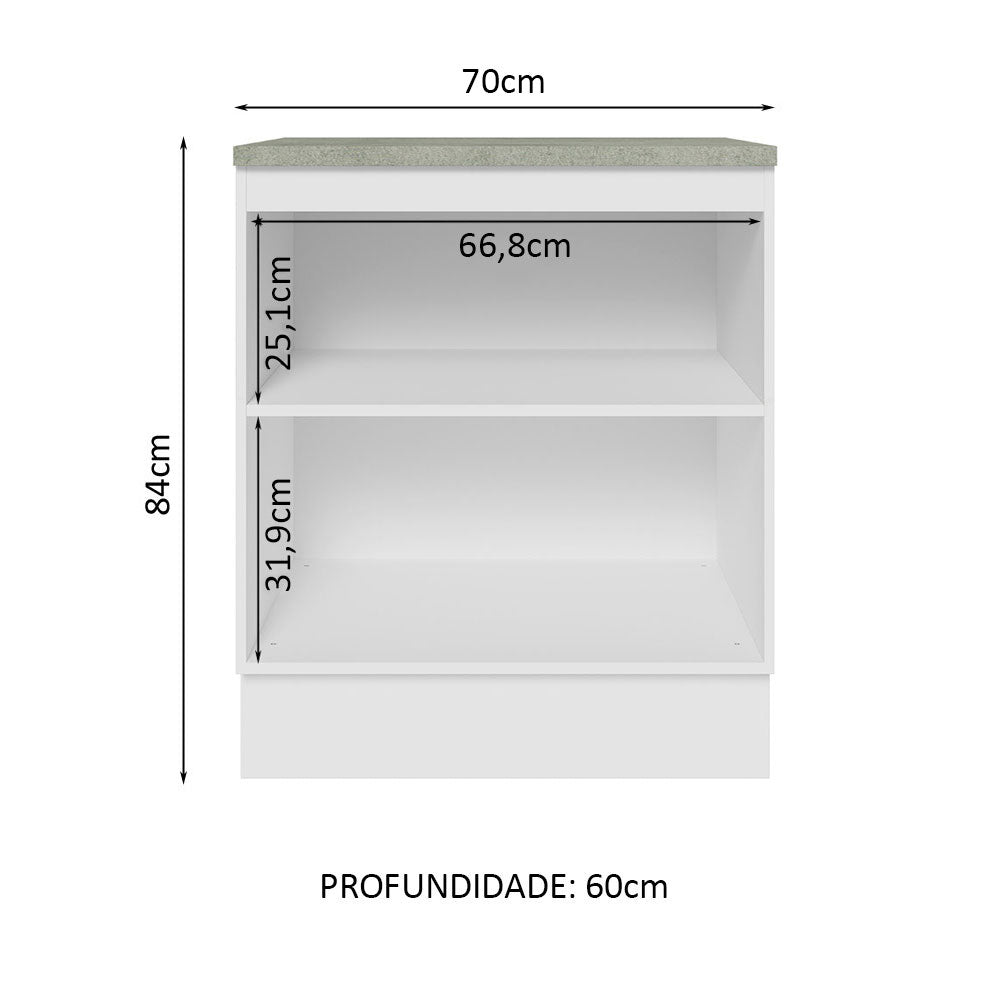 Balcão 70 x 60 cm 2 Portas (Com Tampo) Branco/Preto Glamy Madesa
