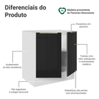 Balcão de Cozinha 70 x 60 cm 2 Portas (Sem Tampo) Branco/Preto Lux Madesa