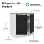 Balcão de Cozinha 70 x 60 cm 2 Portas (Com Tampo) Branco/Preto Lux Madesa