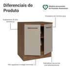 Balcão de Cozinha 70 x 60 cm 2 Portas (Com Tampo) Rustic/Crema Agata Madesa