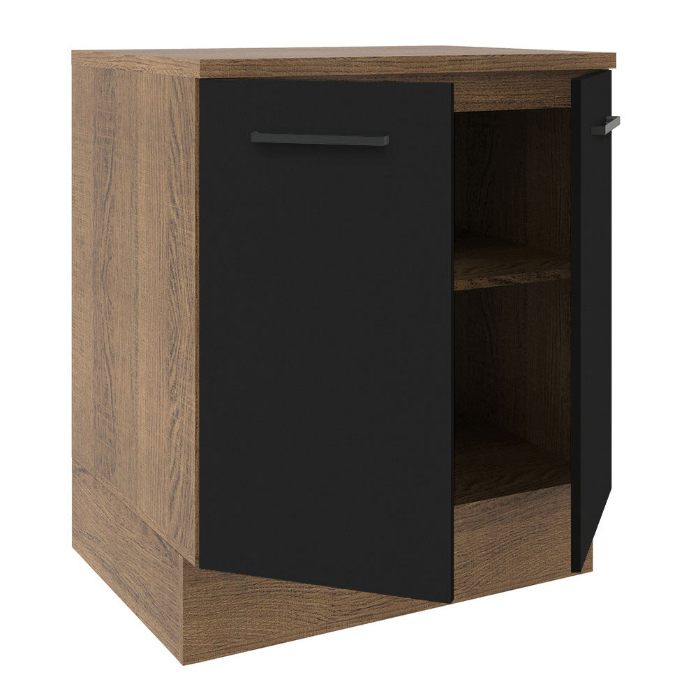 Balcão de Cozinha Madesa Agata 70 x 60 cm 2 Portas (Com Tampo) Rustic/Preto