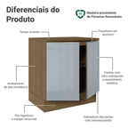 Balcão de Cozinha 70 x 60 cm 2 Portas (Com Tampo) Rustic/Cinza Lux Madesa