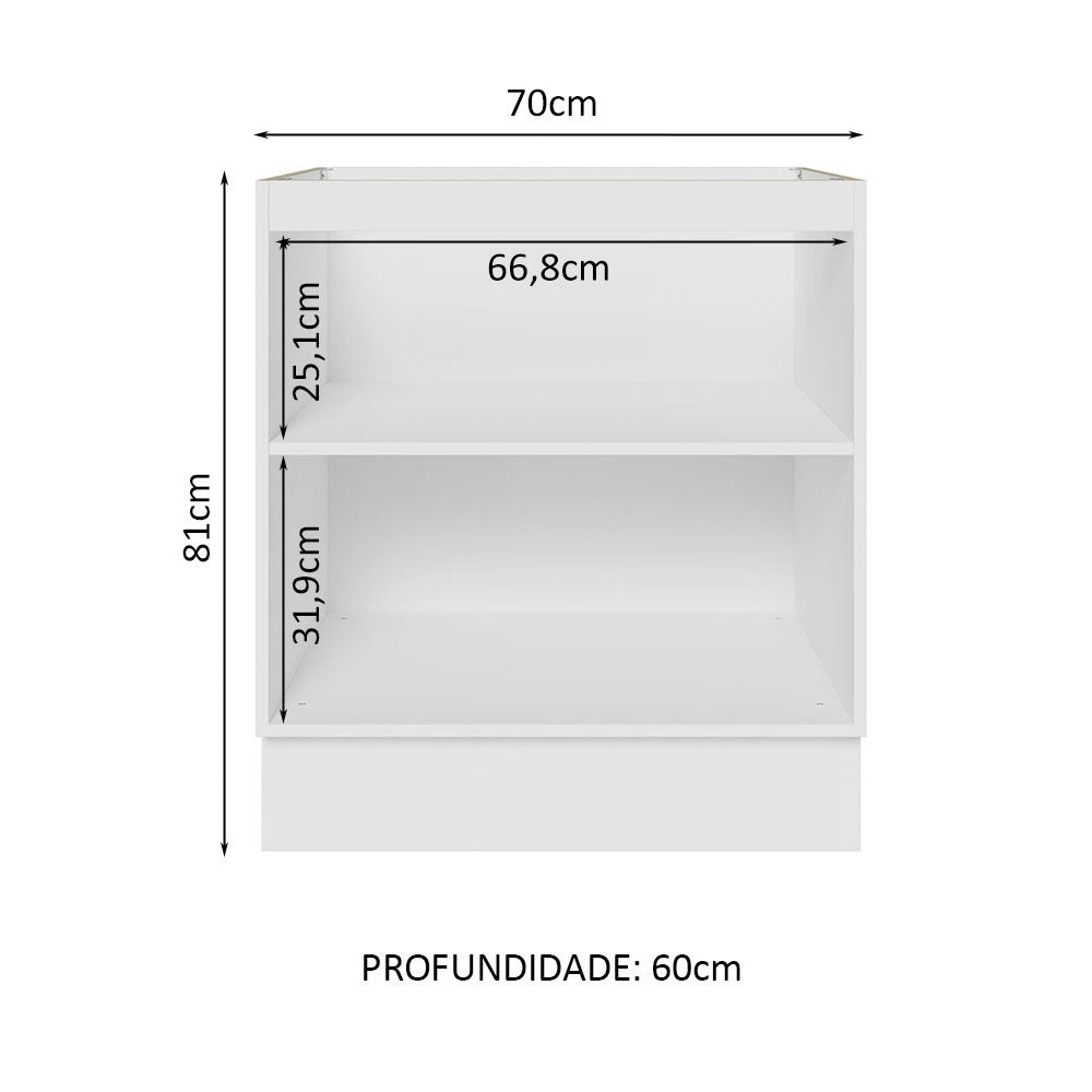 Balcão Madesa Lux 70 cm 2 Portas - Branco/Cinza (Sem Tampo)
