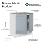 Balcão de Cozinha 70 x 60 cm 2 Portas (Com Tampo) Branco/Cinza Lux Madesa