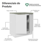 Balcão de Cozinha 70 x 60 cm 2 Portas (Com Tampo) Branco/Branco Veludo Lux Madesa