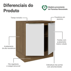Balcão de Cozinha 70 x 60 cm 2 Portas (Com Tampo) Rustic/Branco Veludo Lux Madesa