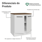 Balcão de Cozinha 70 x 60 cm 2 Portas Branco Tampo Rustic Agata Madesa