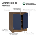 Balcão de Cozinha 70 x 60 cm 2 Portas (Com Tampo) Rustic/Azul Vik Madesa