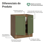 Balcão de Cozinha 70 x 60 cm 2 Portas (Sem Tampo) Rustic/Verde Vik Madesa