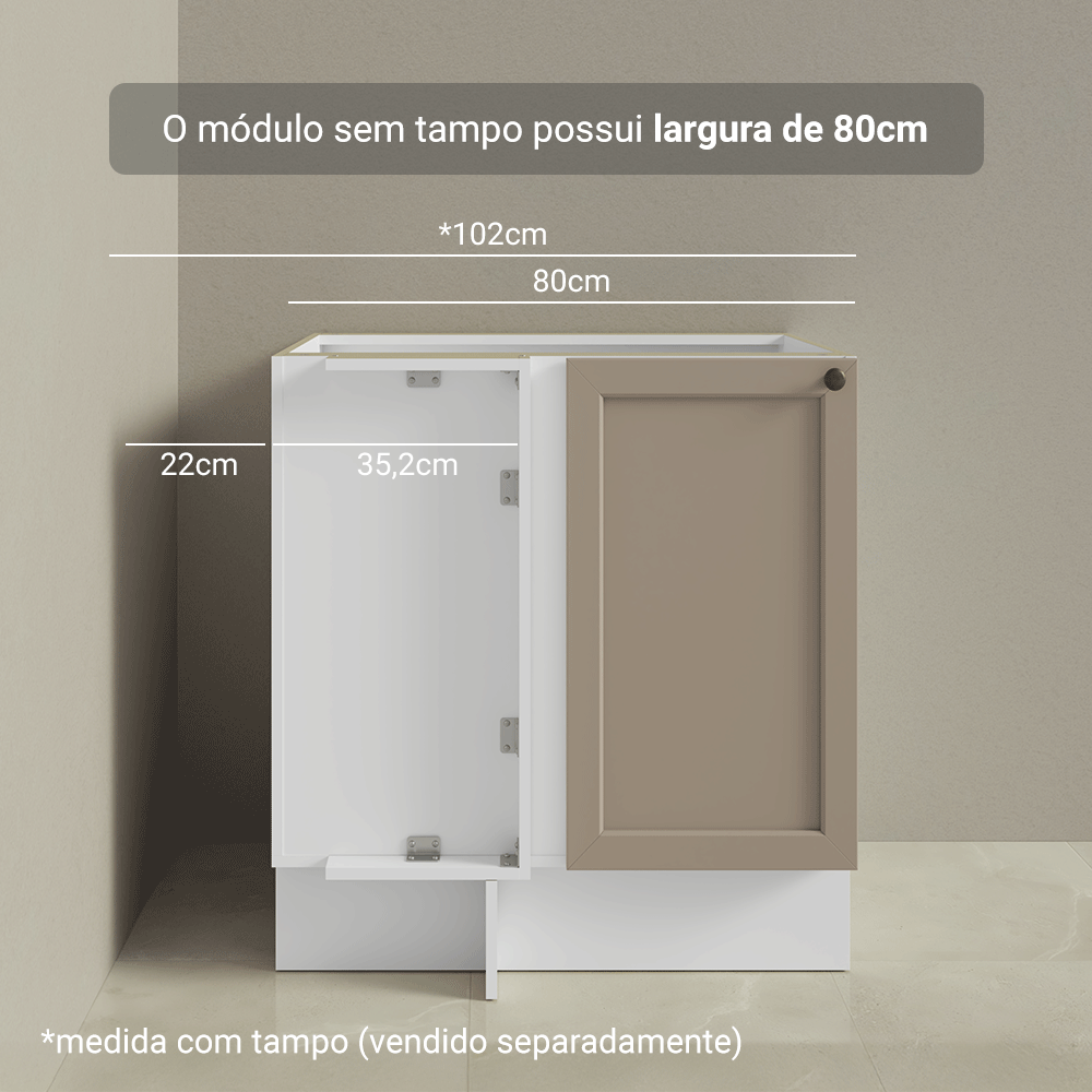 Balcão de Canto para Linha de 60 cm Profundidade (Sem Tampo) Branco/Crema Vik Madesa