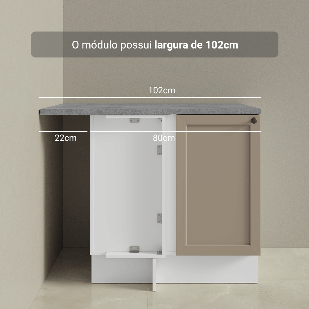 Balcão de Canto para Linha de 60 cm Profundidade (Com Tampo) Branco/Crema Vik Madesa