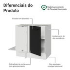 Balcão de Canto Madesa Agata 1 Porta 60 cm Profundidade (Sem Tampo) Branco/Preto