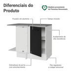 Balcão de Canto Madesa Agata 1 Porta 60 cm Profundidade (Com Tampo) Branco/Preto