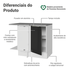 Balcão de Canto para Linha de 60 cm de Profundidade 1 Porta (Com Tampo) Branco/Preto Lux Madesa